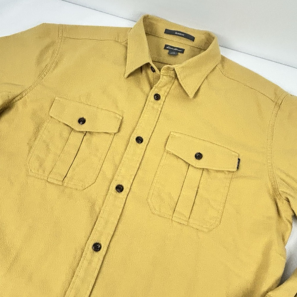 Eddie Bauer Relaxed Fit Flannel Shirt Mens Large Button Up Gold Khaki Tan L